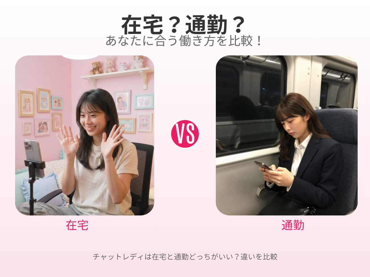 在宅チャットレディと通勤チャットレディの違いを比較するイメージ
