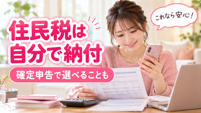 確定申告で住民税の納め方を確認して安心する女性