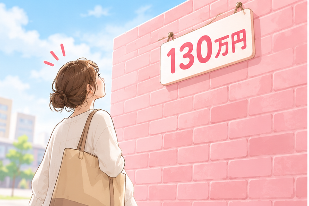 130万円の壁の前で立ち止まる女性