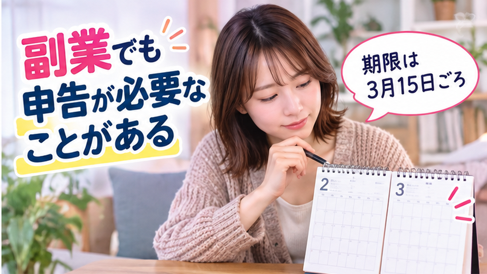 カレンダーで確定申告の時期を確認する女性